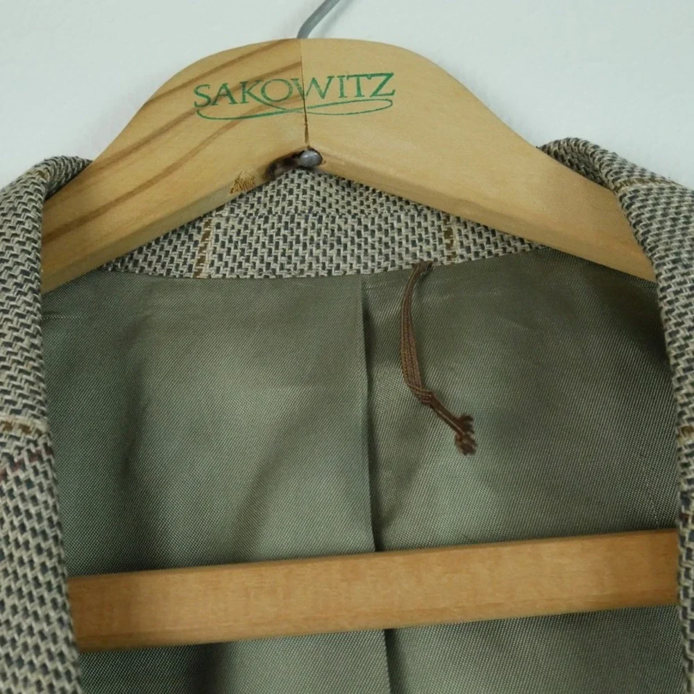 J. Crew Oarsman Vintage 41R Silk Linen Windowpane Blazer Sport Coat‎ Plaid USA